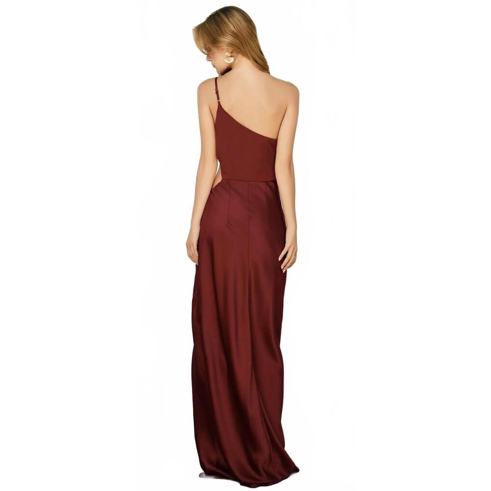 NEW DRESS FORUM dull satin one shoulder ruched maxi dress in red - Picture 3 of 3